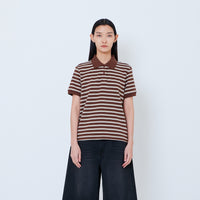 Women Striped Polo Top - Brown - SW2603071A