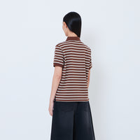 Women Striped Polo Top - Brown - SW2603071A
