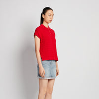 Women Cable Knit Polo Top - Red - SW2512230A