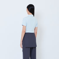 Women Side Gather Top - Light Blue - SW2603070B