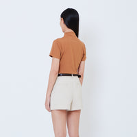 Women Side Gather Top - Brown - SW2603070C