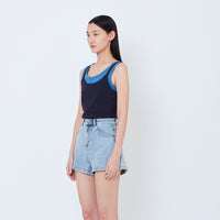 Women Double Layered Tank Top - Navy - SW2603068B