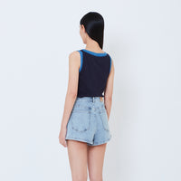 Women Double Layered Tank Top - Navy - SW2603068B