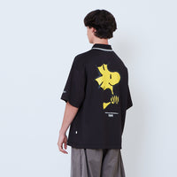 Peanuts Gender Neutral Printed Oversized Jersey Polo Tee - Black - PU2605004B