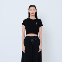 Peanuts Women Embroidery Cropped Tee - Black - PW2605002B