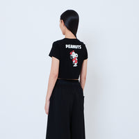Peanuts Women Embroidery Cropped Tee - Black - PW2605002B