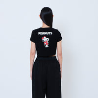 Peanuts Women Embroidery Cropped Tee - Black - PW2605002B