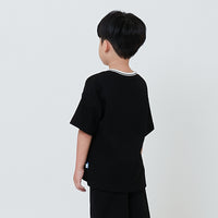Boy Embroidery Oversized Waffle Knit Top - Black - SB2602022C