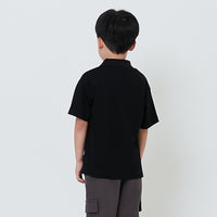 Boy Printed Oversized Polo Tee - Black - SB2603026B
