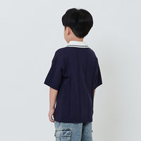 Boy Emboidery Oversized Polo Top - Navy - SB2603027B