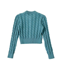 Girl Cable Knit Cropped Cardigan - Turquoise - SG2212139C