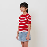Girl Striped Embroidery Knit Top - SG2512116
