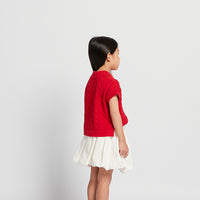 Girl Cable Knit Polo Top - Red - SG2512128A
