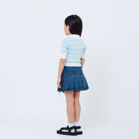Girl Pleated Denim Skirt - Blue - SG2603033A