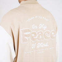 Men Oversized Varsity Jacket - Beige - SM2307098Z