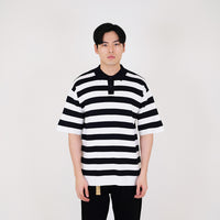 Men Oversized Stripe Polo Sweater - Navy - SM2311162C