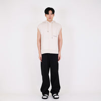 Men Oversized Sleeveless Hoodie - Sand - SM2311167A