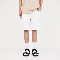 Men Slim Fit Twill Cargo Shorts - Off White - SM2312194A