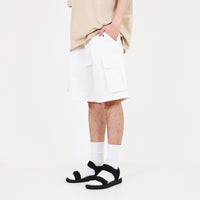 Men Slim Fit Twill Cargo Shorts - Off White - SM2312194A