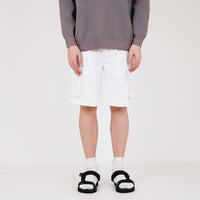 Men Slim Fit Twill Cargo Shorts - Off White - SM2312194A