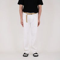 Men Slim Cut Long Jeans With Belt - Off White - SM2312195A