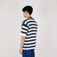 Men Oversized Stripe Sweater - Teal - SM2401004D