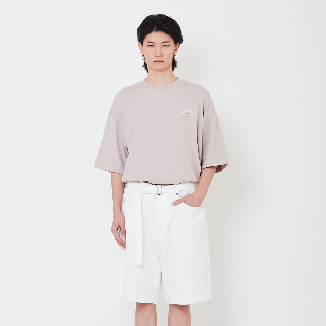 Men Baggy Fit Jorts - Off White - SM2411223A