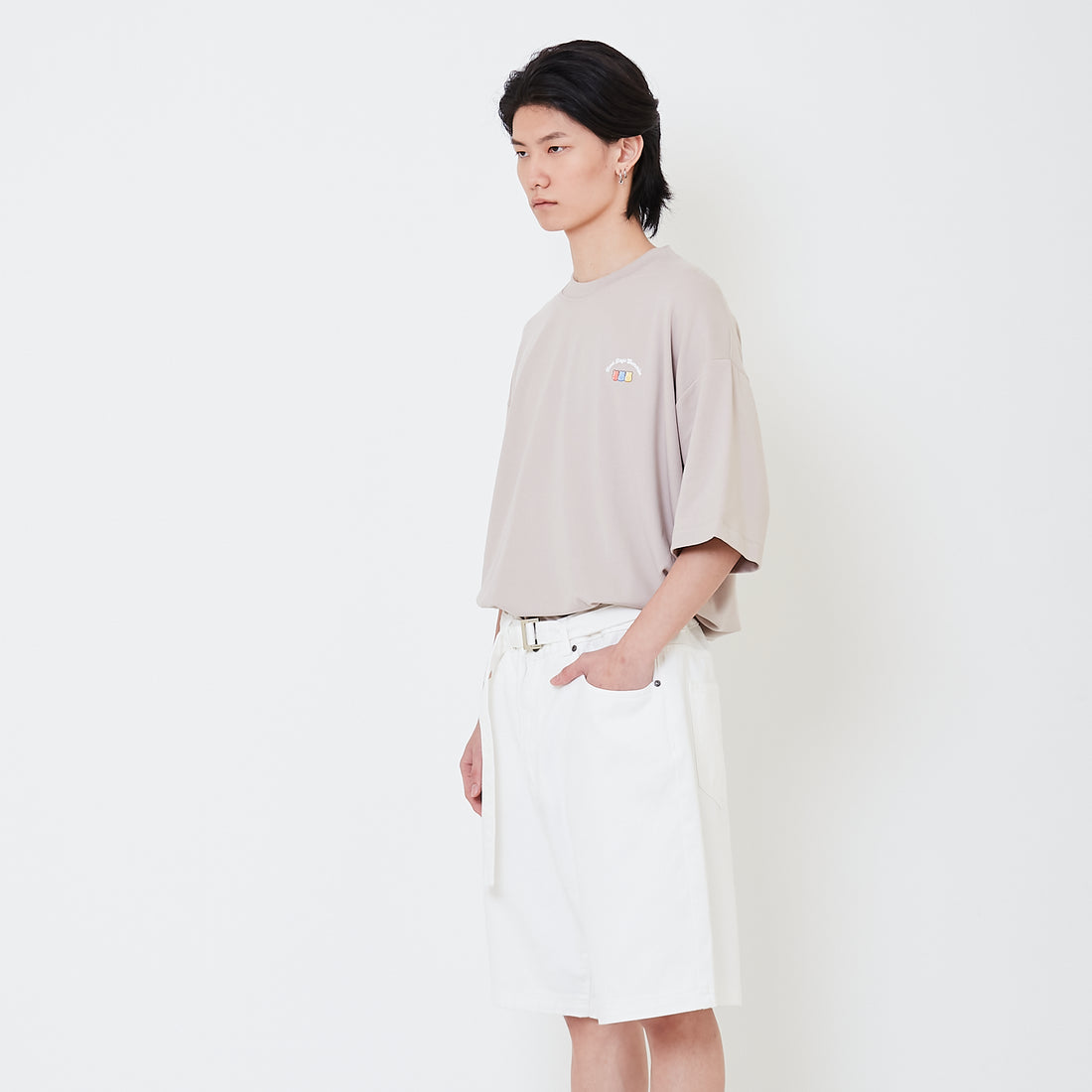 Men Baggy Fit Jorts - Off White - SM2411223A