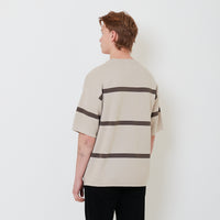 Men Oversized Stripe Sweater - Stone - SM2503059B