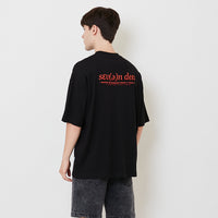 Men Printed Oversized Tee - Black - SM2504088D
