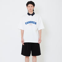 Mens Oversized Embroidery Polo Tee - Off White - SM2504091A