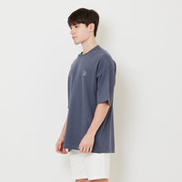 Men Printed Oversized Tee - Dark Blue - SM2505100C