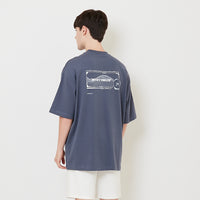 Men Printed Oversized Tee - Dark Blue - SM2505100C