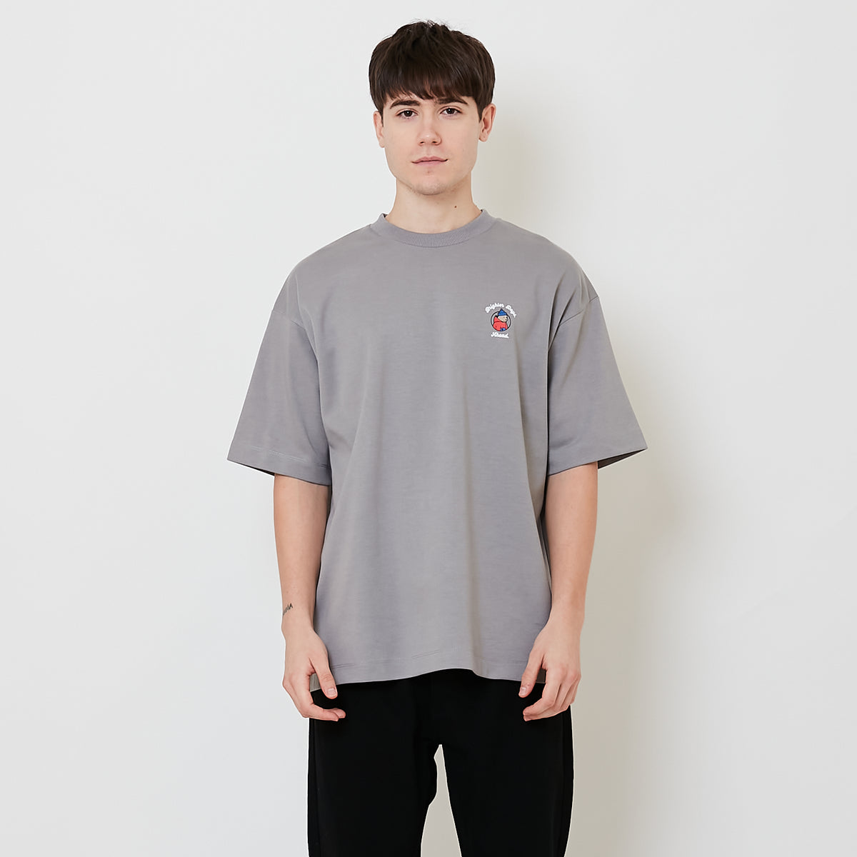 7dayz men embroidery oversized tee - grey - sm2507115d