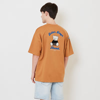 Men Embroidery Oversized Tee - Camel - SM2507117D