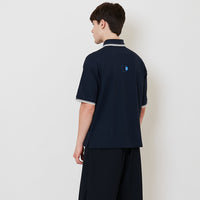 Men Oversized Polo Tee - Navy - SM2508123B