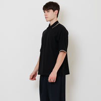 Men Oversized Polo Tee - Black - SM2508123C