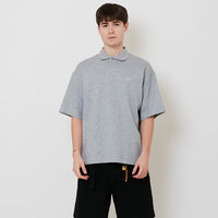 Men Printed Oversized Polo Tee - Melange Grey - SM2508127C