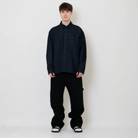 Men Straight Cut Worker Denim Long Pants - Black - SM2508134B