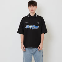 Men Embroidery Oversized Jersey Polo Tee - Black - SM2509147B