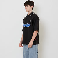 Men Embroidery Oversized Jersey Polo Tee - Black - SM2509147B