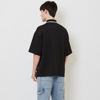 Men Embroidery Oversized Jersey Polo Tee - Black - SM2509147B