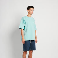 Men Embroidery Oversized Tee - Turquoise - SM2509157B