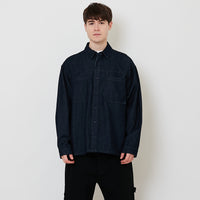 Men Oversized Denim Shirt - Dark Blue - SM2510165B