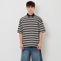 Men Oversized Stripe Polo Tee - Grey - SM2511177A