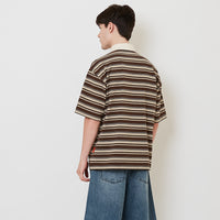 Men Oversized Stripe Polo Tee - Khaki - SM2511177B