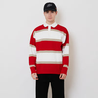 Men Oversized Stripe Sweater - Red - SM2511178A