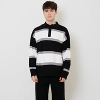 Men Oversized Stripe Sweater - Black - SM2511178B