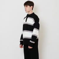Men Oversized Stripe Sweater - Black - SM2511178B