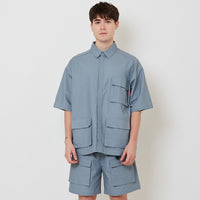 Men Oversized Ribstop Shirt - Dusty Blue - SM2511179A